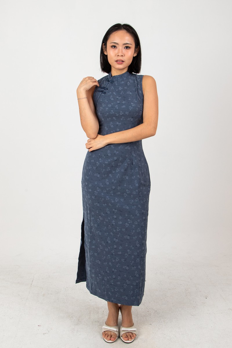 Pre-Sale: He Qi Denim Midi Dress in Dark Wash