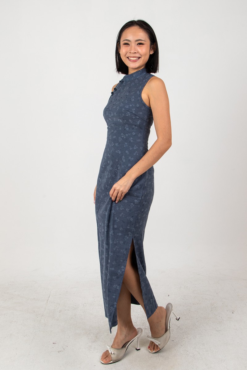 He Qi Denim Midi Dress in Dark Wash
