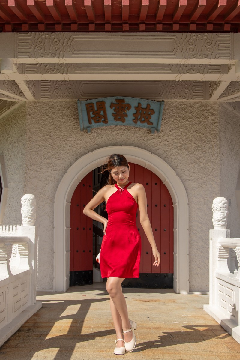 Eastern Halter A-Line Dress in Red