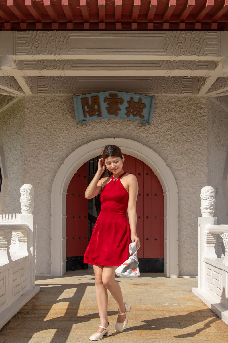 Eastern Halter A-Line Dress in Red