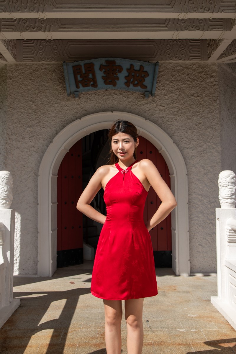 Eastern Halter A-Line Dress in Red