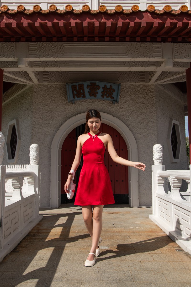 Eastern Halter A-Line Dress in Red