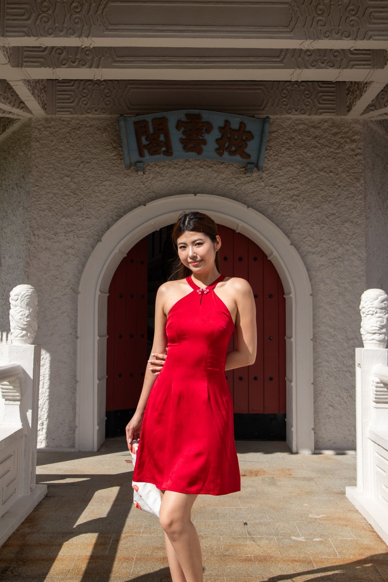 Eastern Halter A-Line Dress in Red