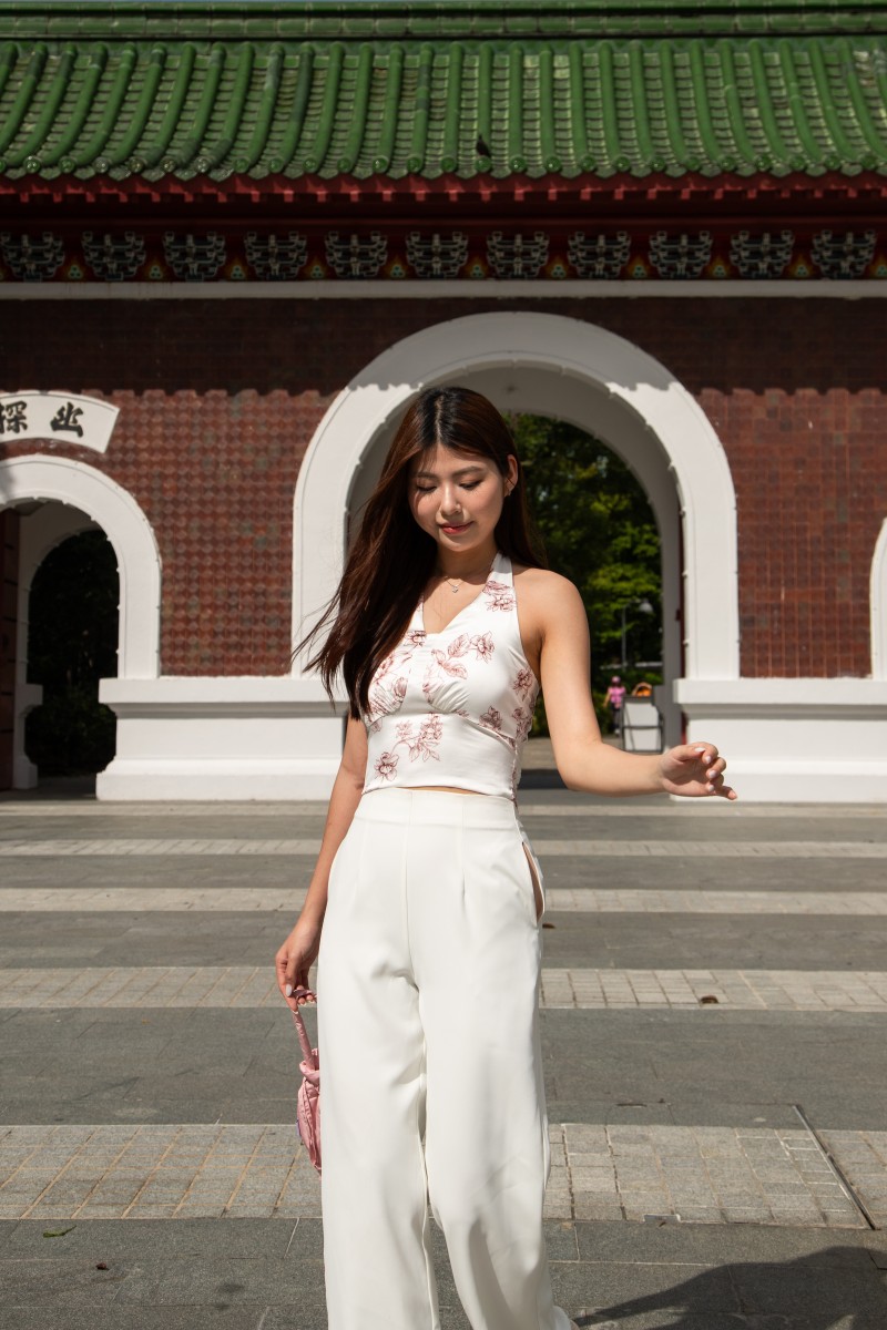 Ping Floral Halter Tie Top in Wine