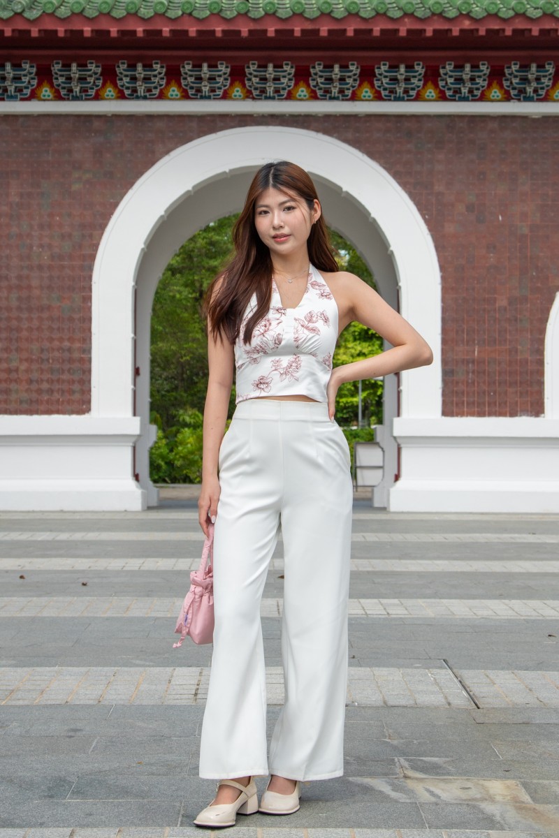 Ping Floral Halter Tie Top in Wine