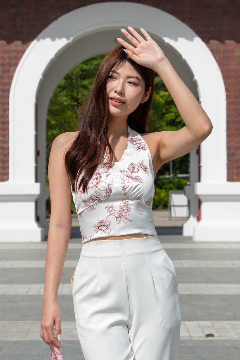 Ping Floral Halter Tie Top in Wine