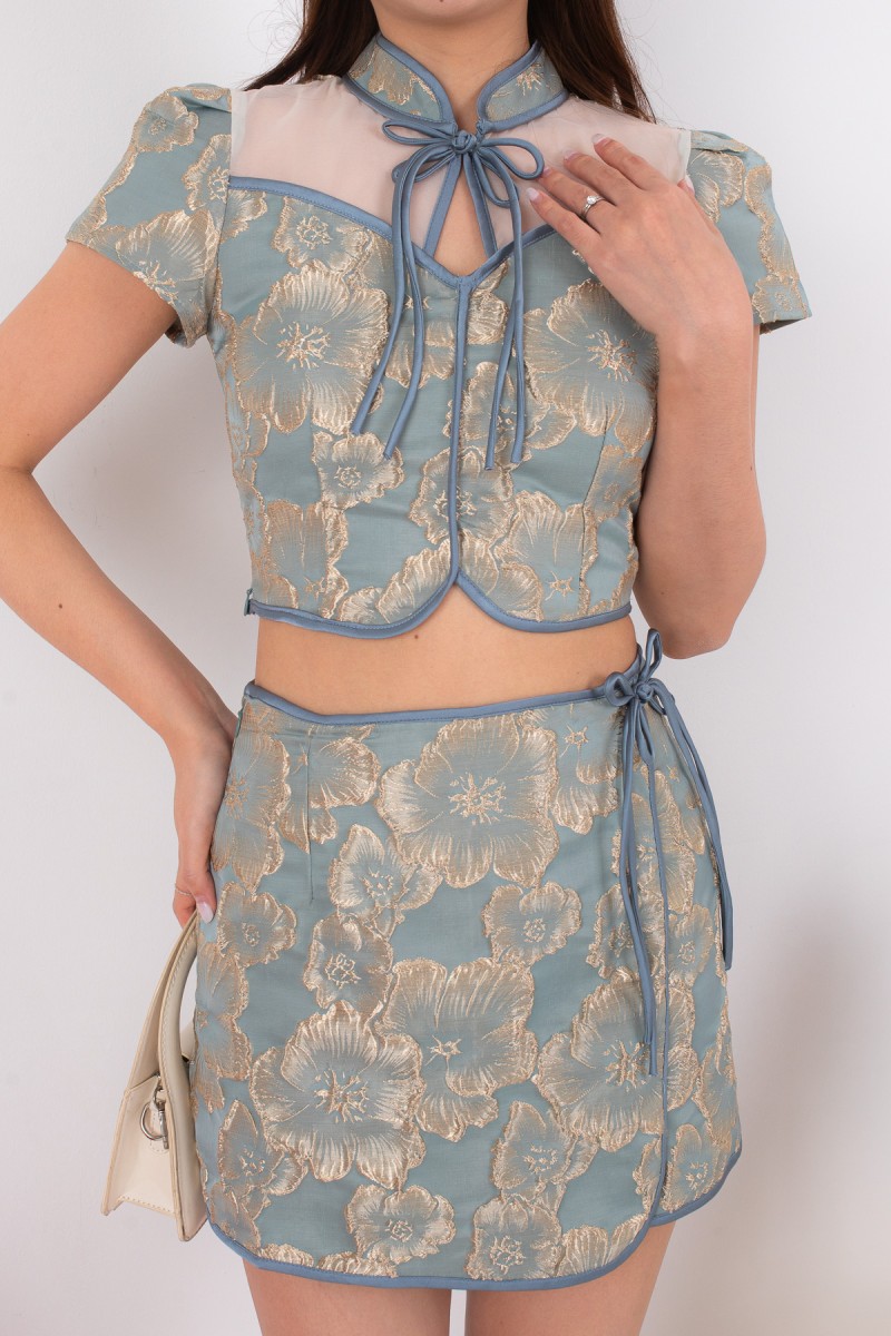 Leon Brocade Cheongsam Top in Jade