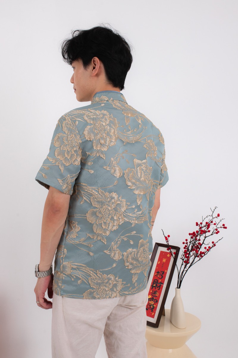 Leon Mens Brocade Shirt in Jade