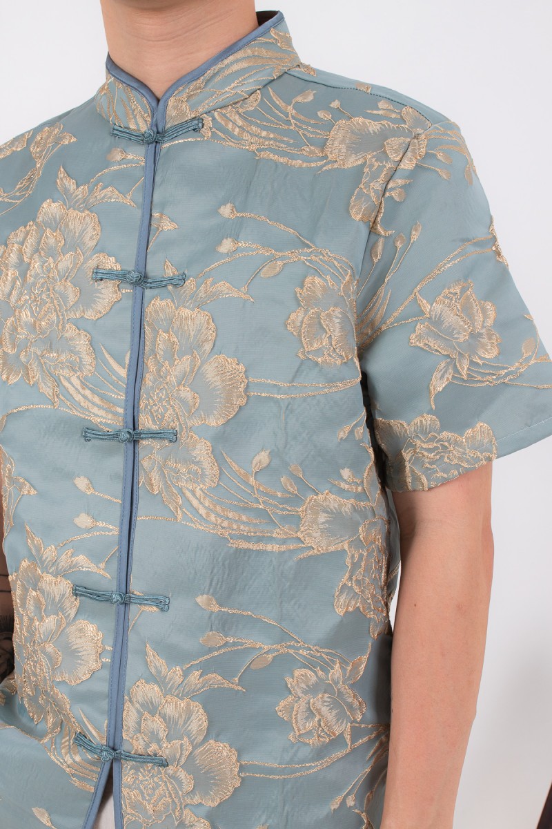 Leon Mens Brocade Shirt in Jade