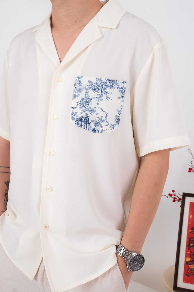 Concord Mens Floral Pocket Shirt in Navy