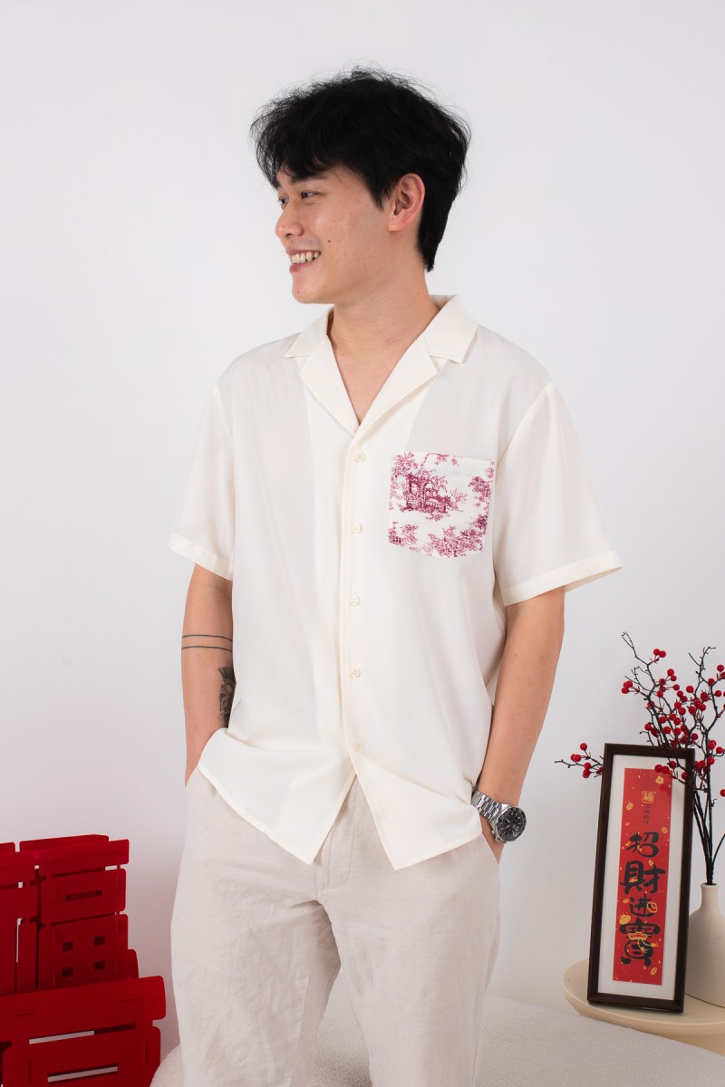 Concord Mens Floral Pocket Shirt in Wine