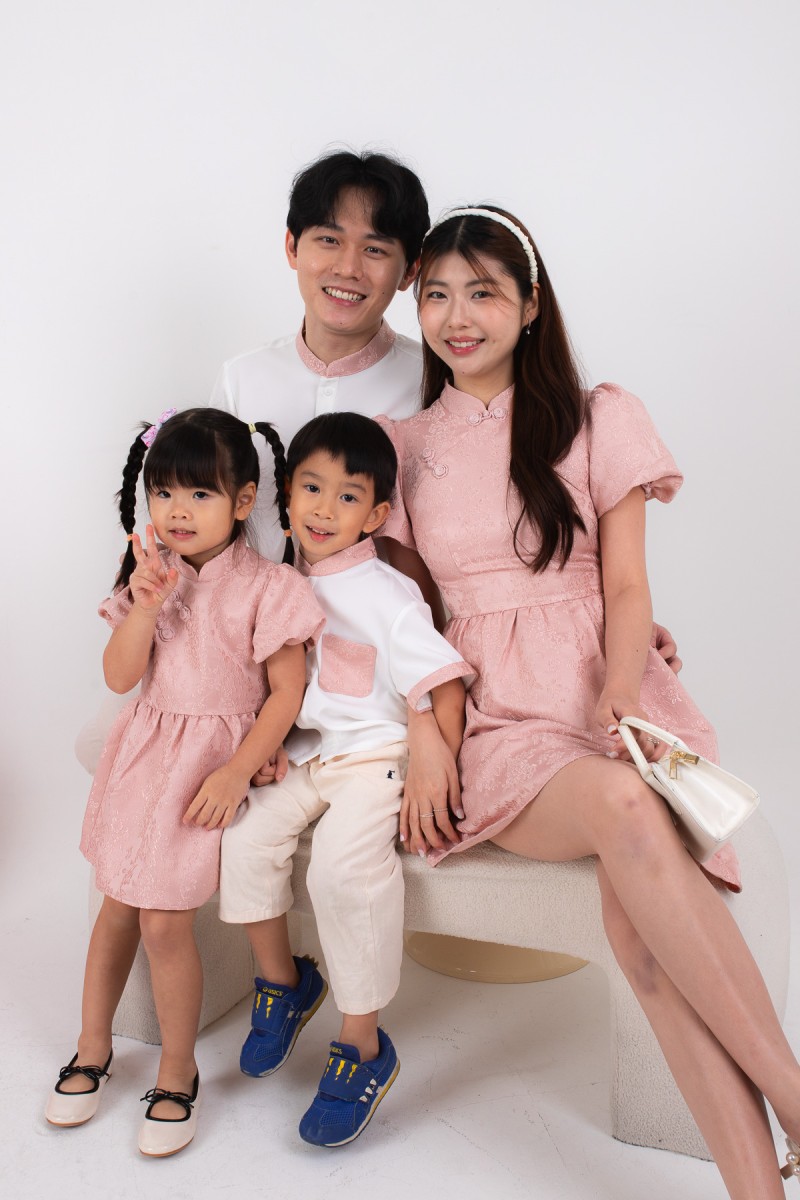 Lineage Puff-Sleeved Cheongsam Dress in Pink