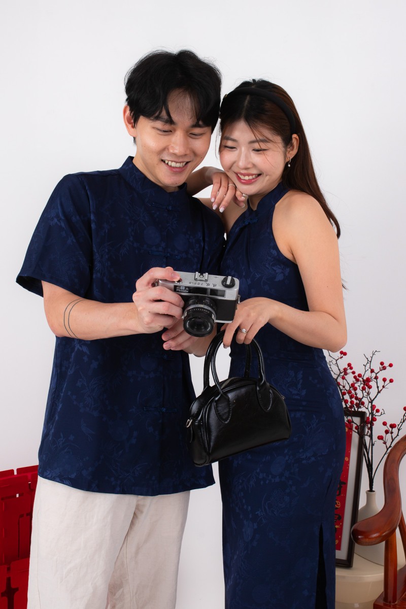 Miranda Cheongsam Maxi Dress in Navy