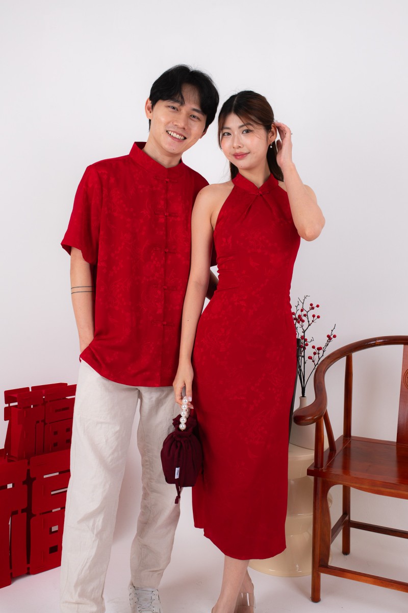 Miranda Cheongsam Maxi Dress in Red