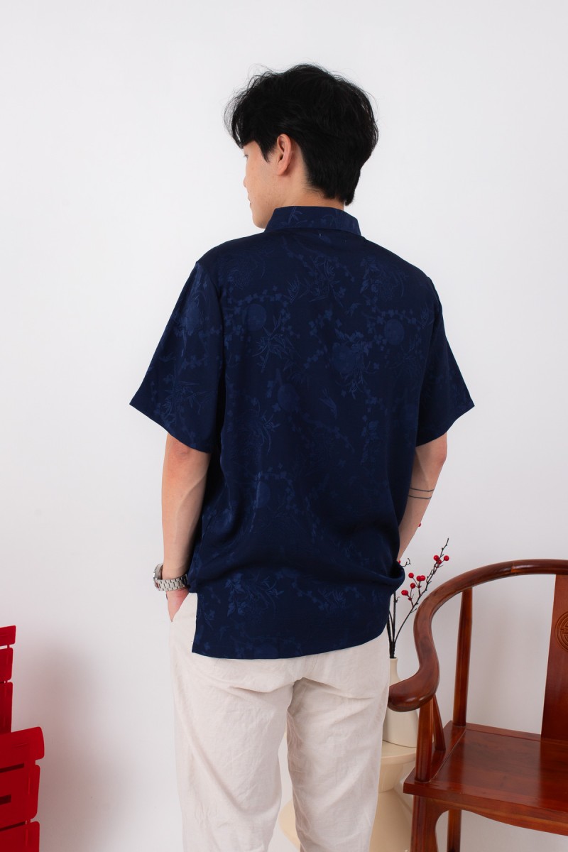 Evan Mens Mandarin Shirt in Navy