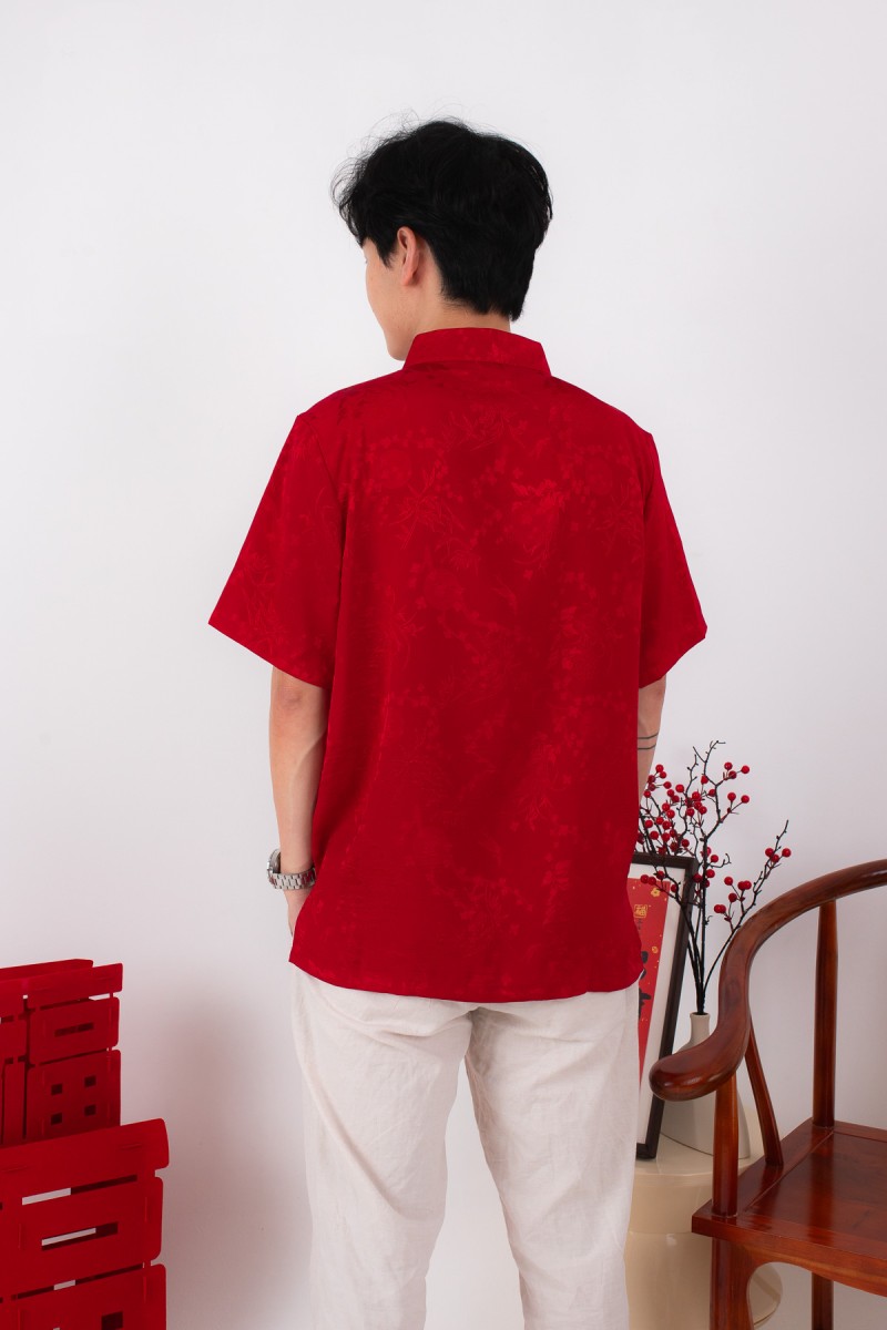 Evan Mens Mandarin Shirt in Red