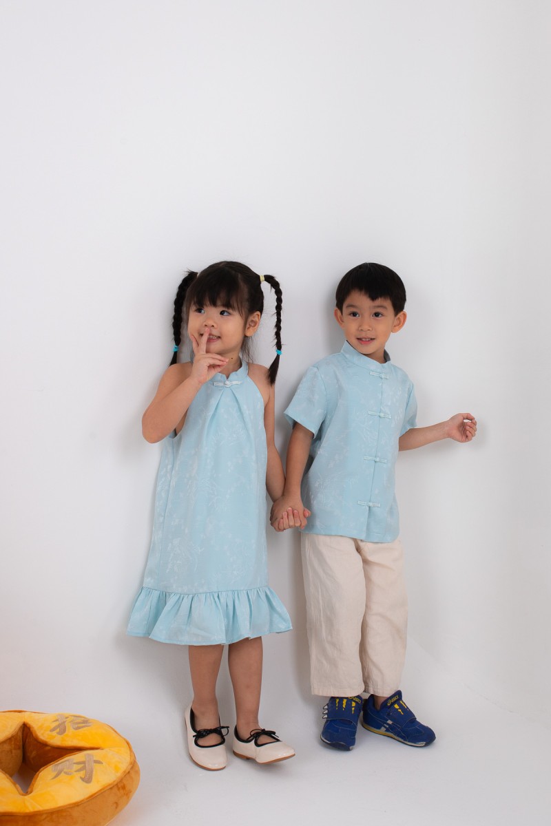 Evan Junior Boy Mandarin Shirt in Tiffany Blue