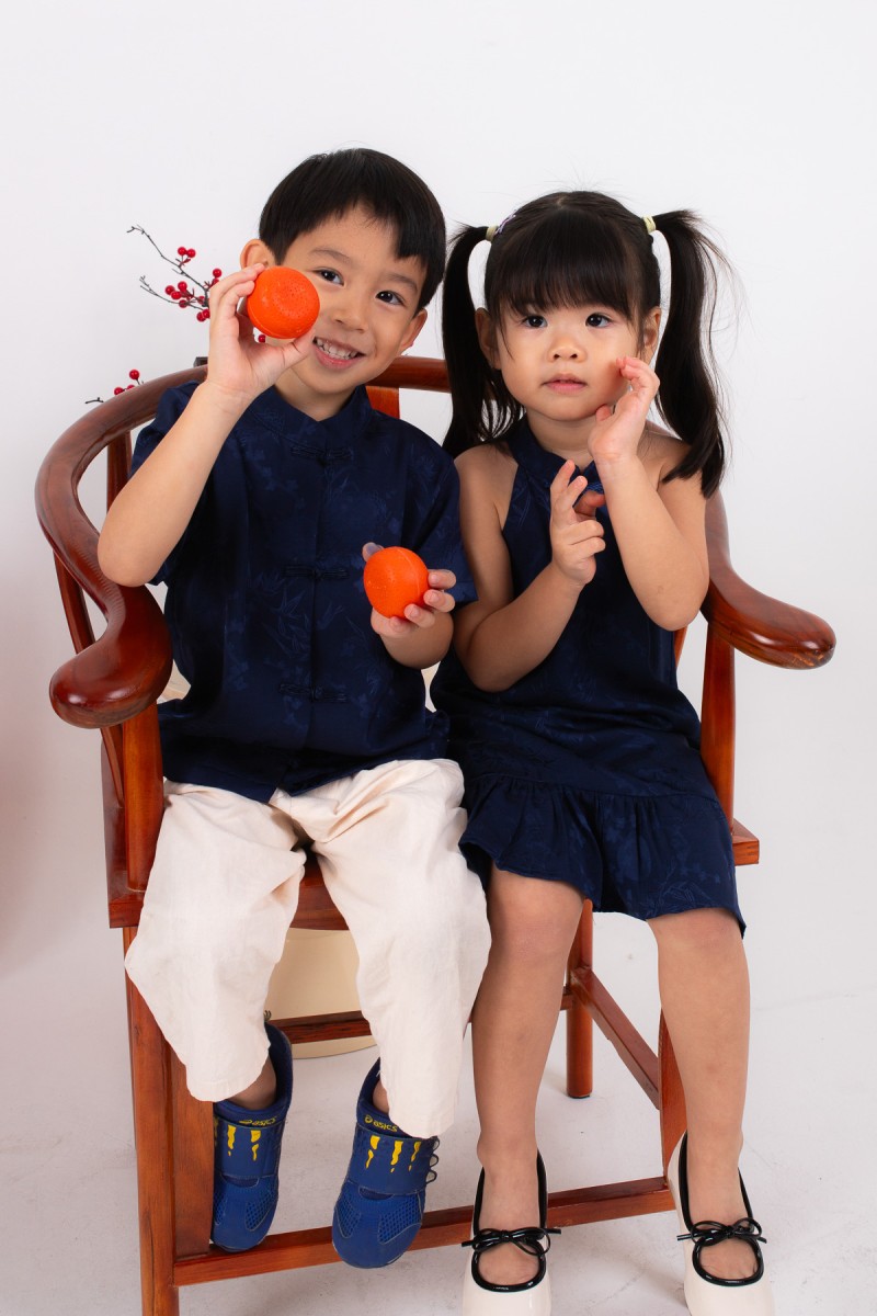 Evan Junior Boy Mandarin Shirt in Navy