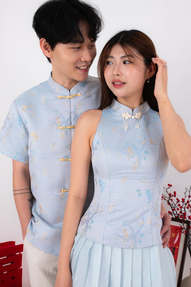 Abundance Mens Mandarin Collared Shirt in Blue