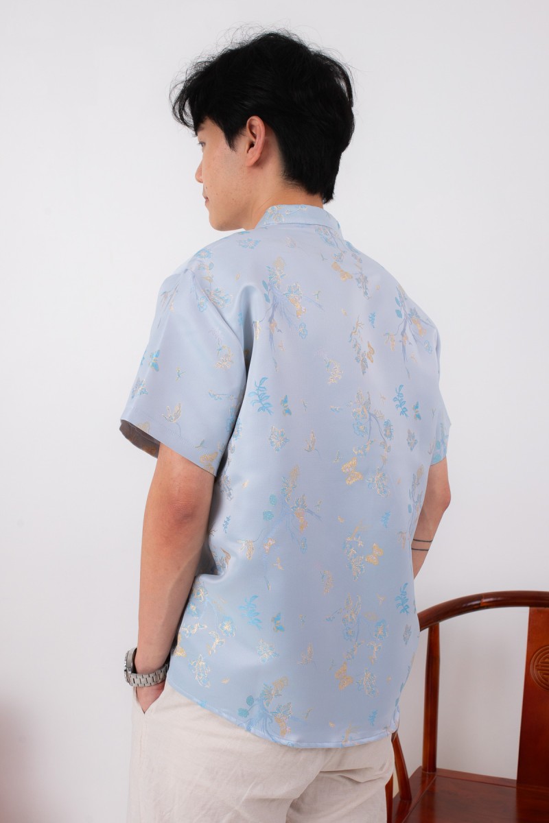 Abundance Mens Mandarin Collared Shirt in Blue