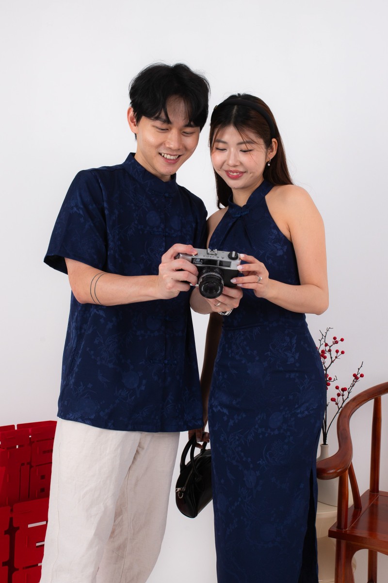 BACKORDERS: Miranda Cheongsam Maxi Dress in Navy