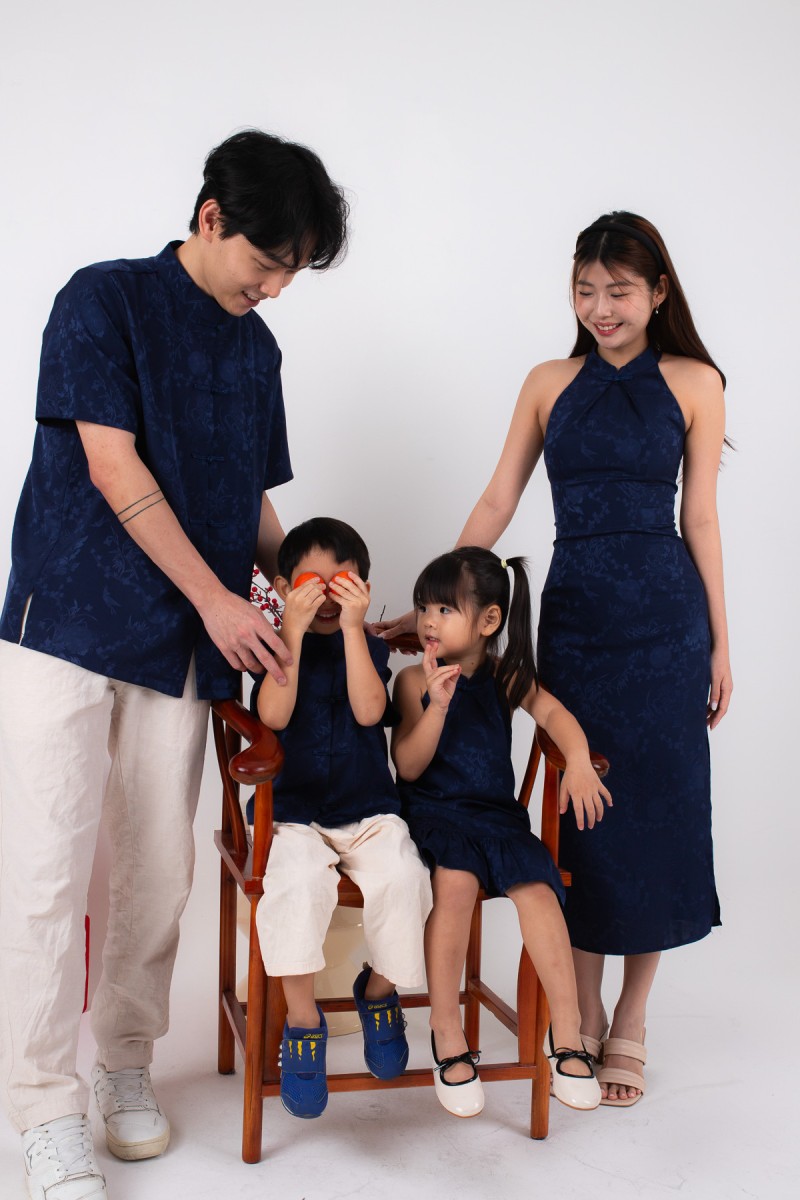 BACKORDERS: Miranda Cheongsam Maxi Dress in Navy