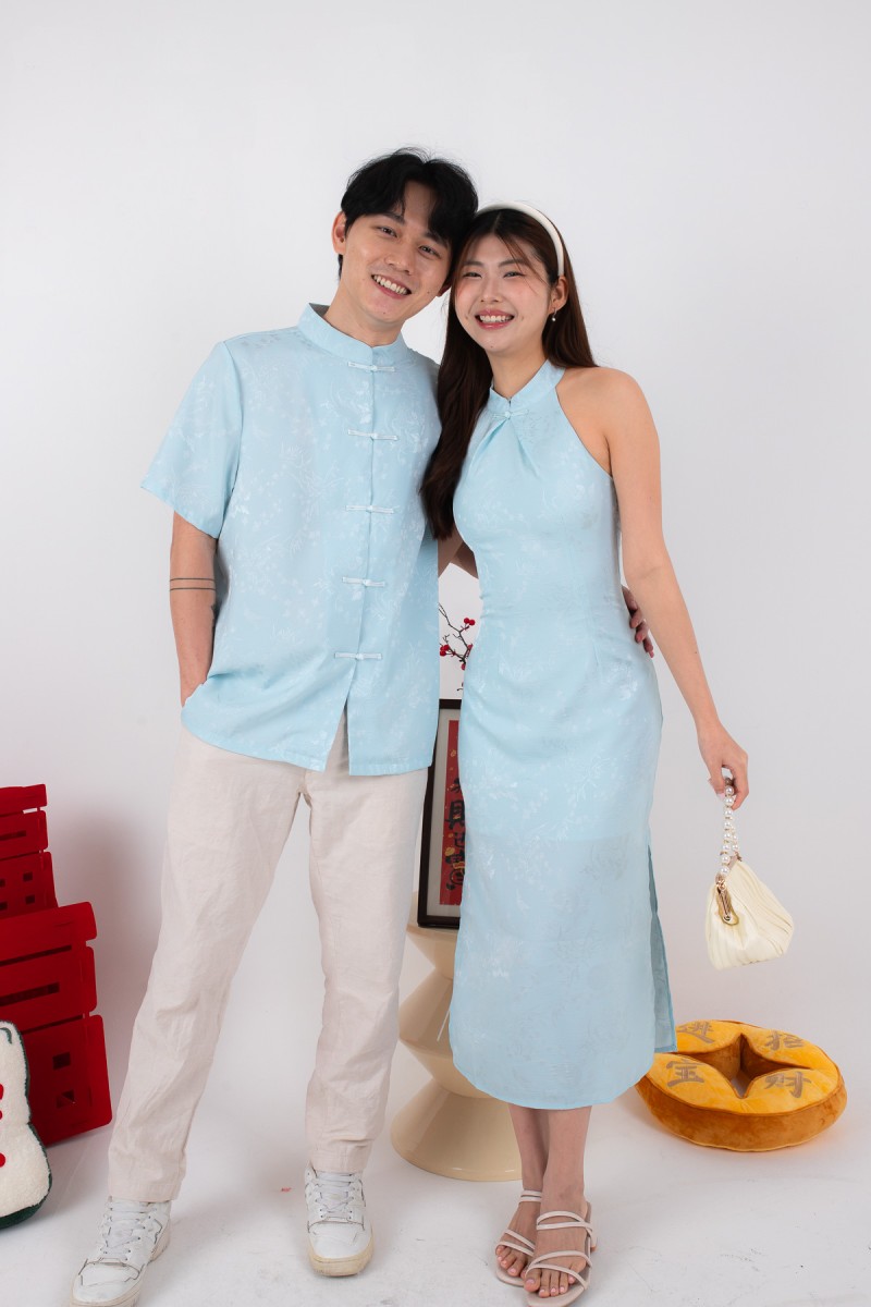 BACKORDERS: Evan Mens Mandarin Shirt in Tiffany Blue