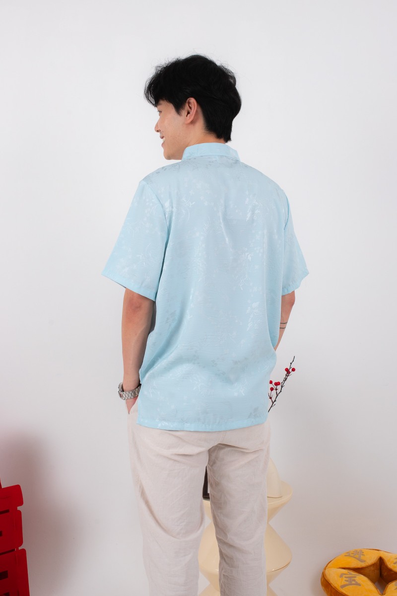BACKORDERS: Evan Mens Mandarin Shirt in Tiffany Blue