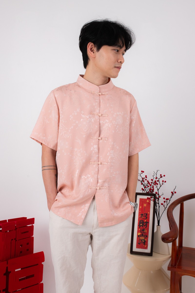 BACKORDERS: Evan Mens Mandarin Shirt in Pink