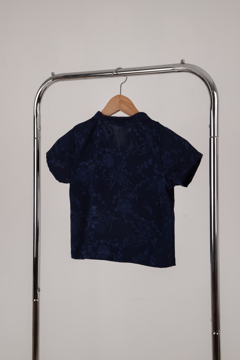 Evan Junior Boy Mandarin Shirt in Navy