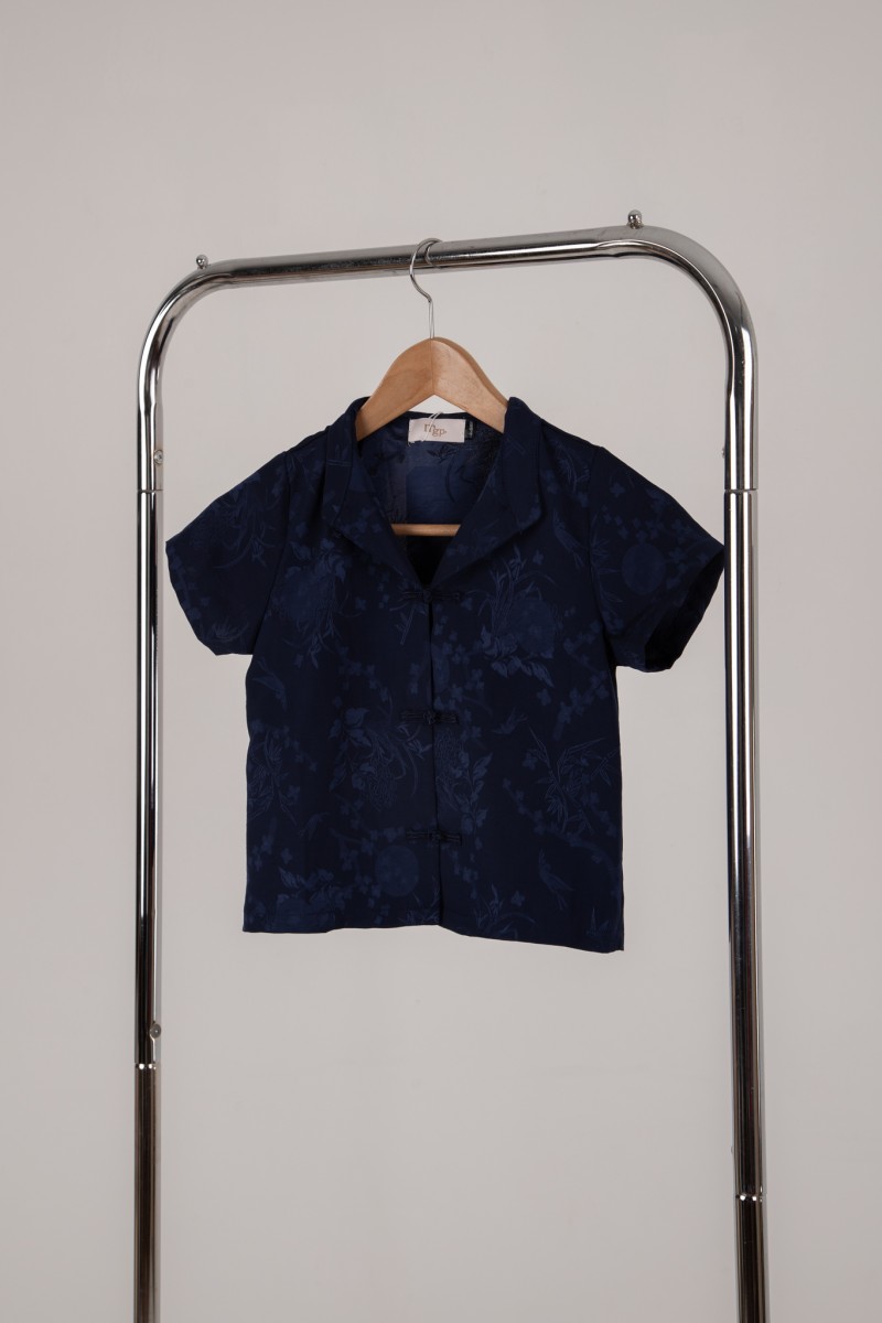Evan Junior Boy Mandarin Shirt in Navy