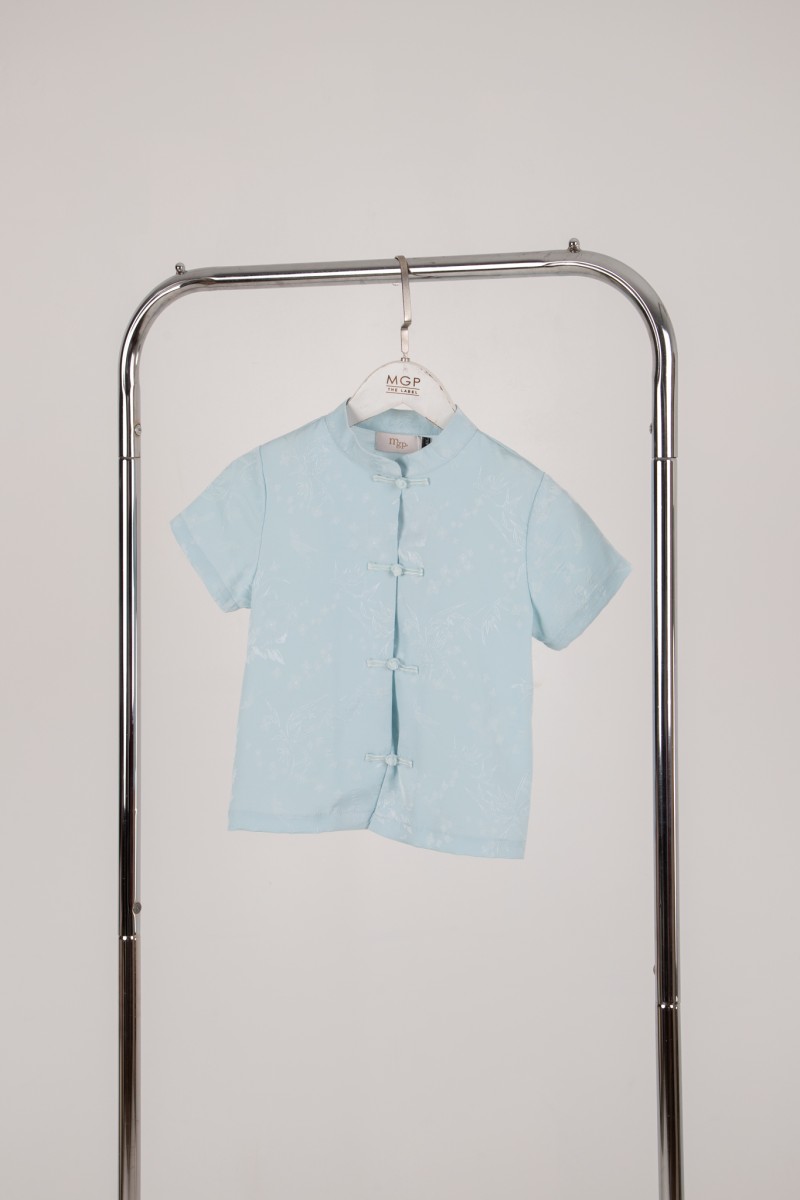 Evan Junior Boy Mandarin Shirt in Tiffany Blue