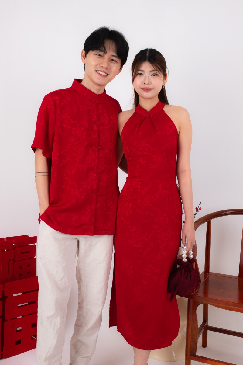 BACKORDERS: Evan Mens Mandarin Shirt in Red