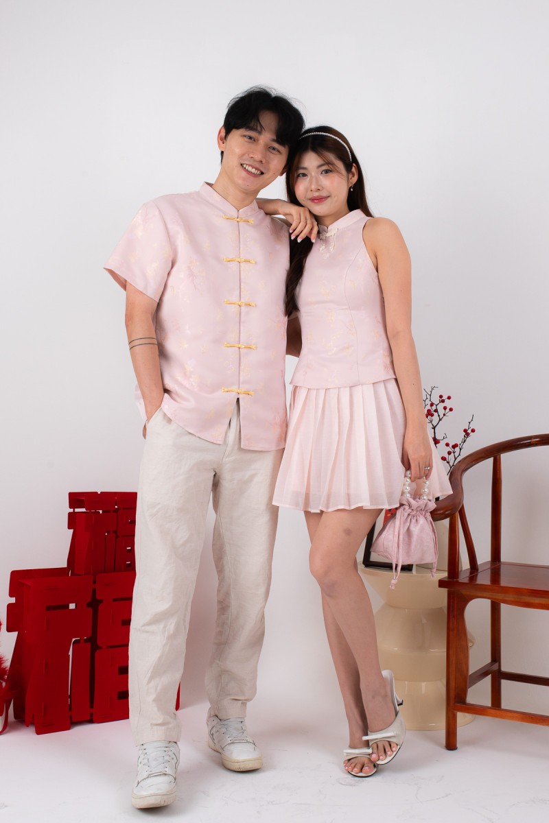 PRE-SALE: Abundance Mens Mandarin Collared Shirt in Pink