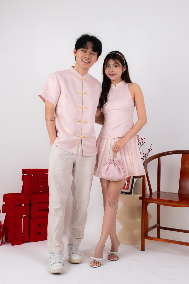 PRE-SALE: Abundance Mens Mandarin Collared Shirt in Pink