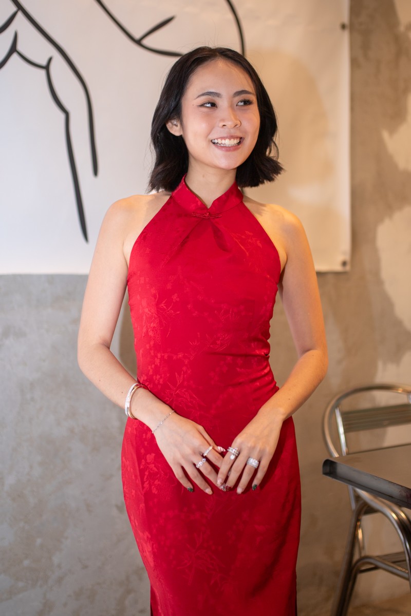 Miranda Cheongsam Maxi Dress in Red