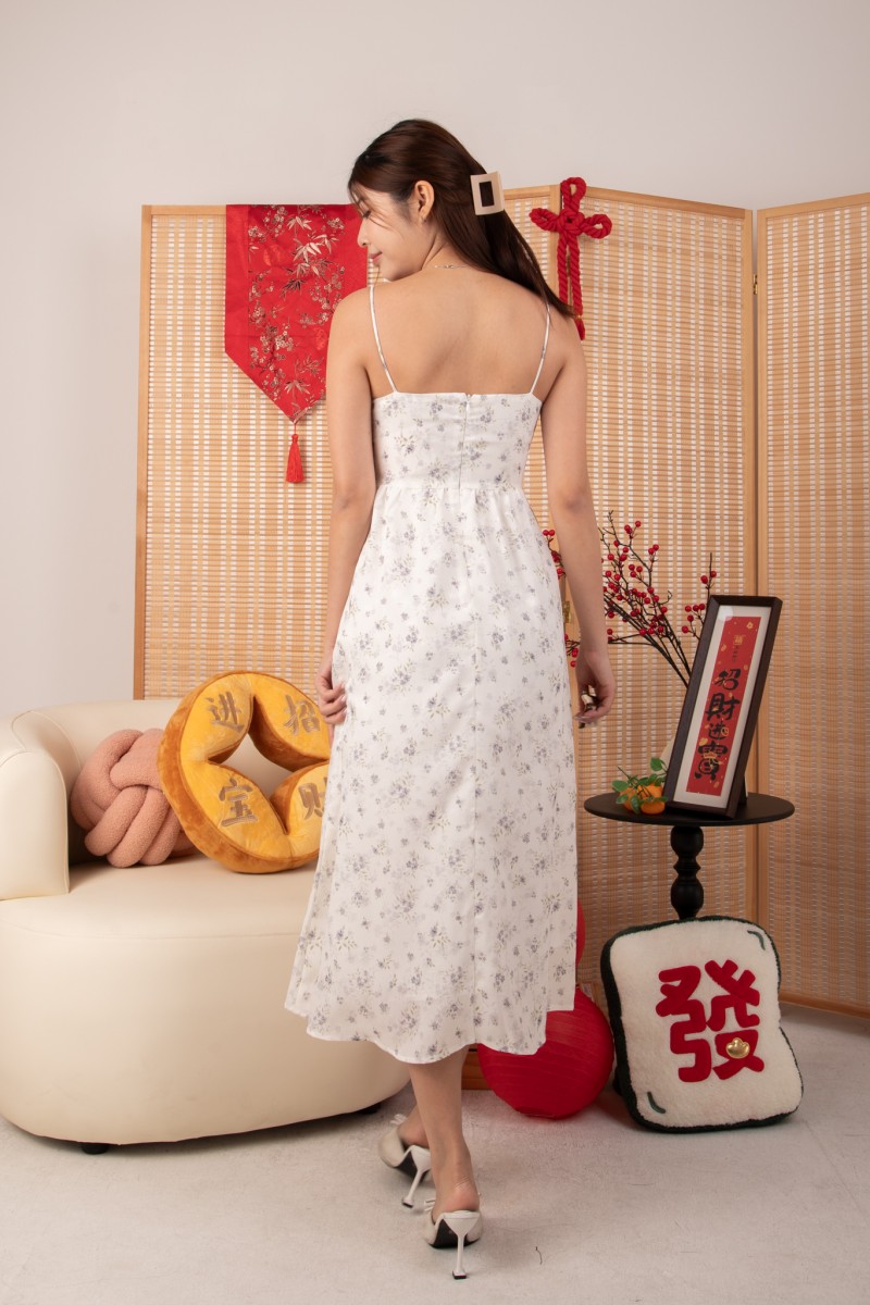 Fauna Floral Slip Dress in White