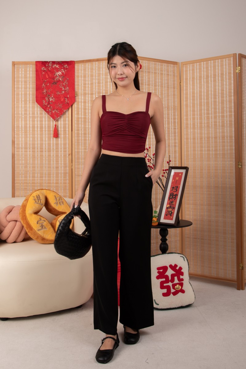 Amy Fitted Strap Top in Wine