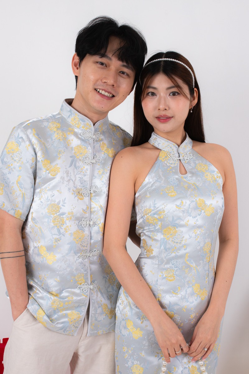 Pegasus Men Mandarin Button Shirt in Blue