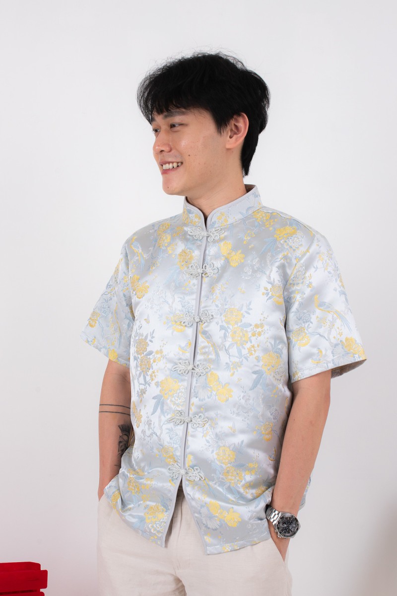 Pegasus Men Mandarin Button Shirt in Blue