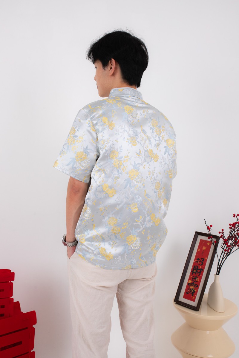 Pegasus Men Mandarin Button Shirt in Blue
