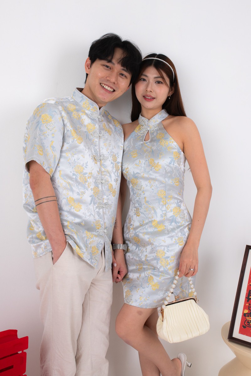 Pegasus Men Mandarin Button Shirt in Blue