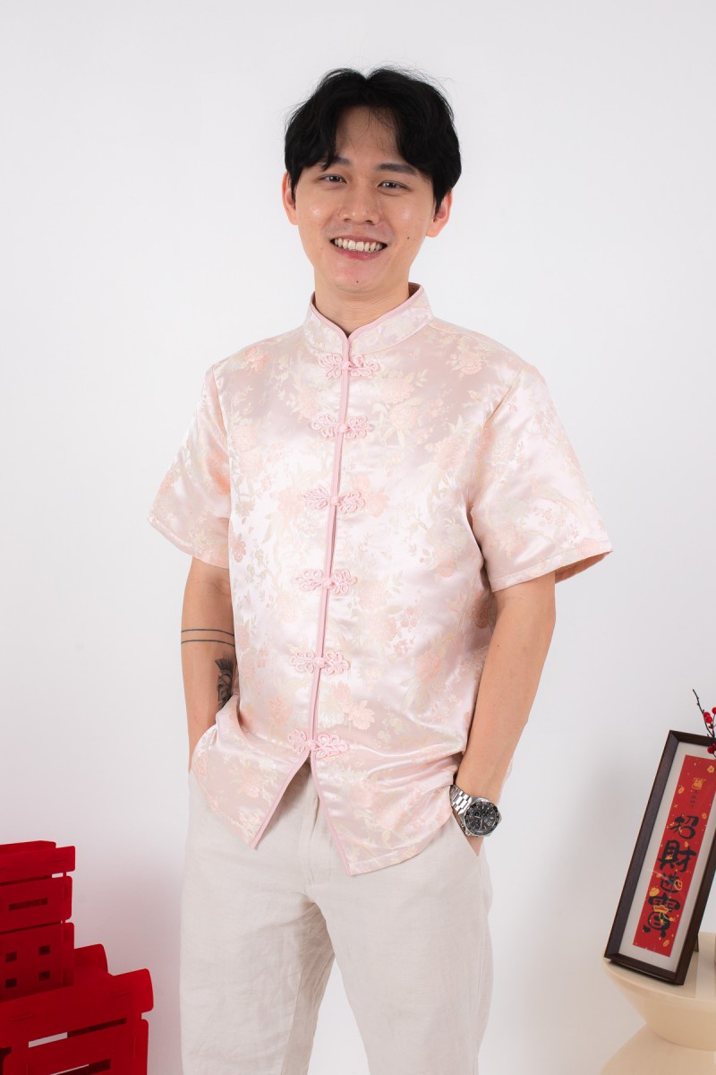 Pegasus Men Mandarin Button Shirt in Pink