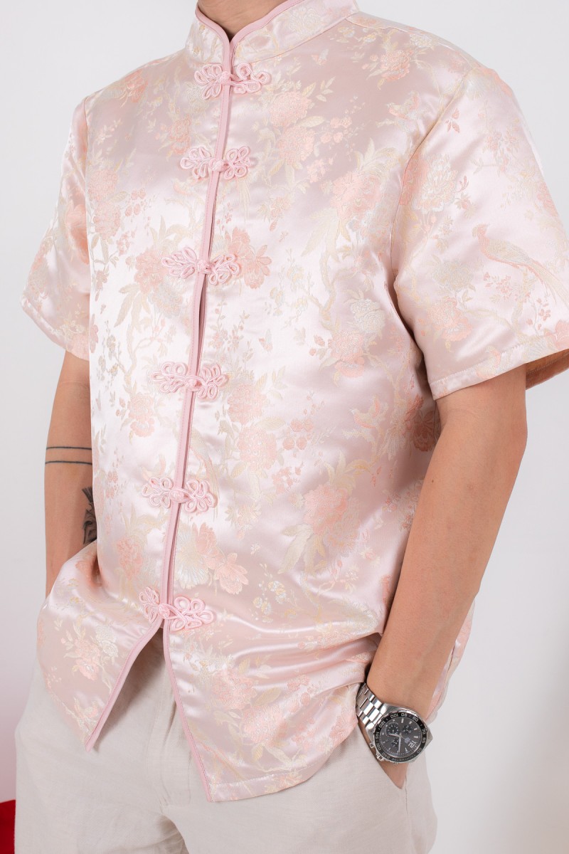 Pegasus Men Mandarin Button Shirt in Pink