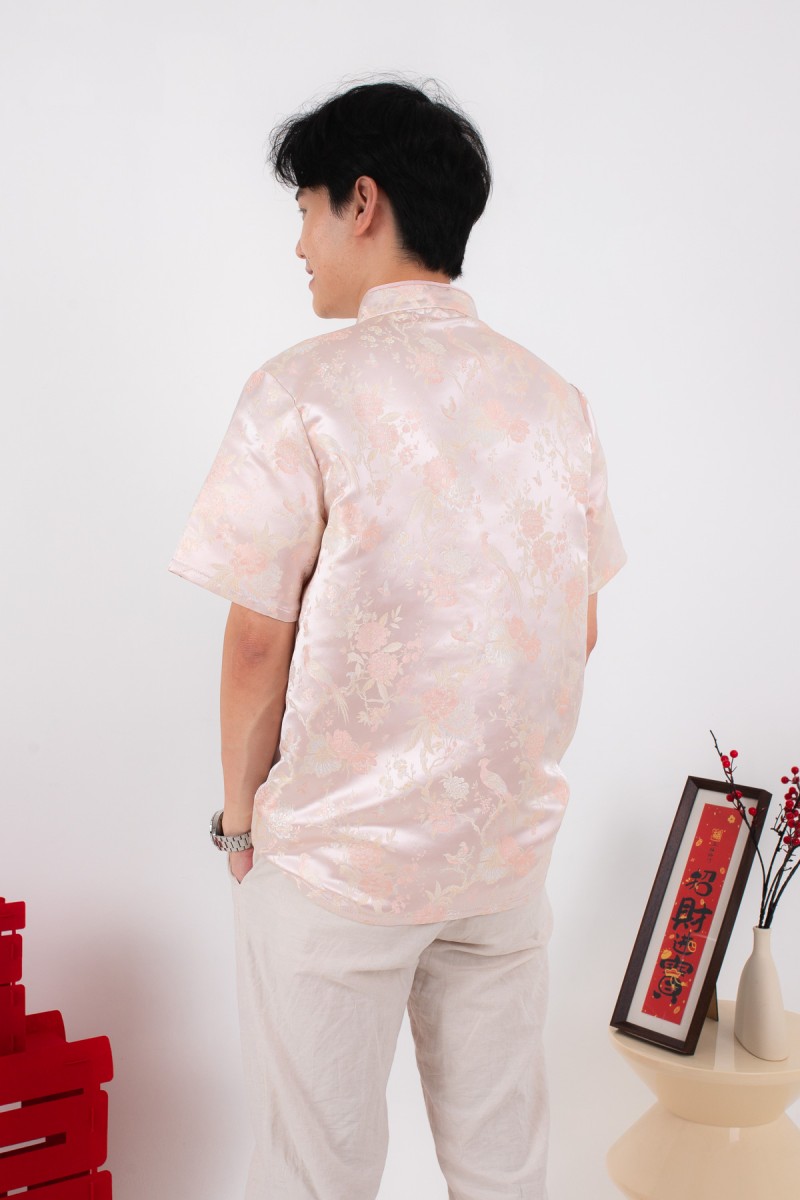 Pegasus Men Mandarin Button Shirt in Pink