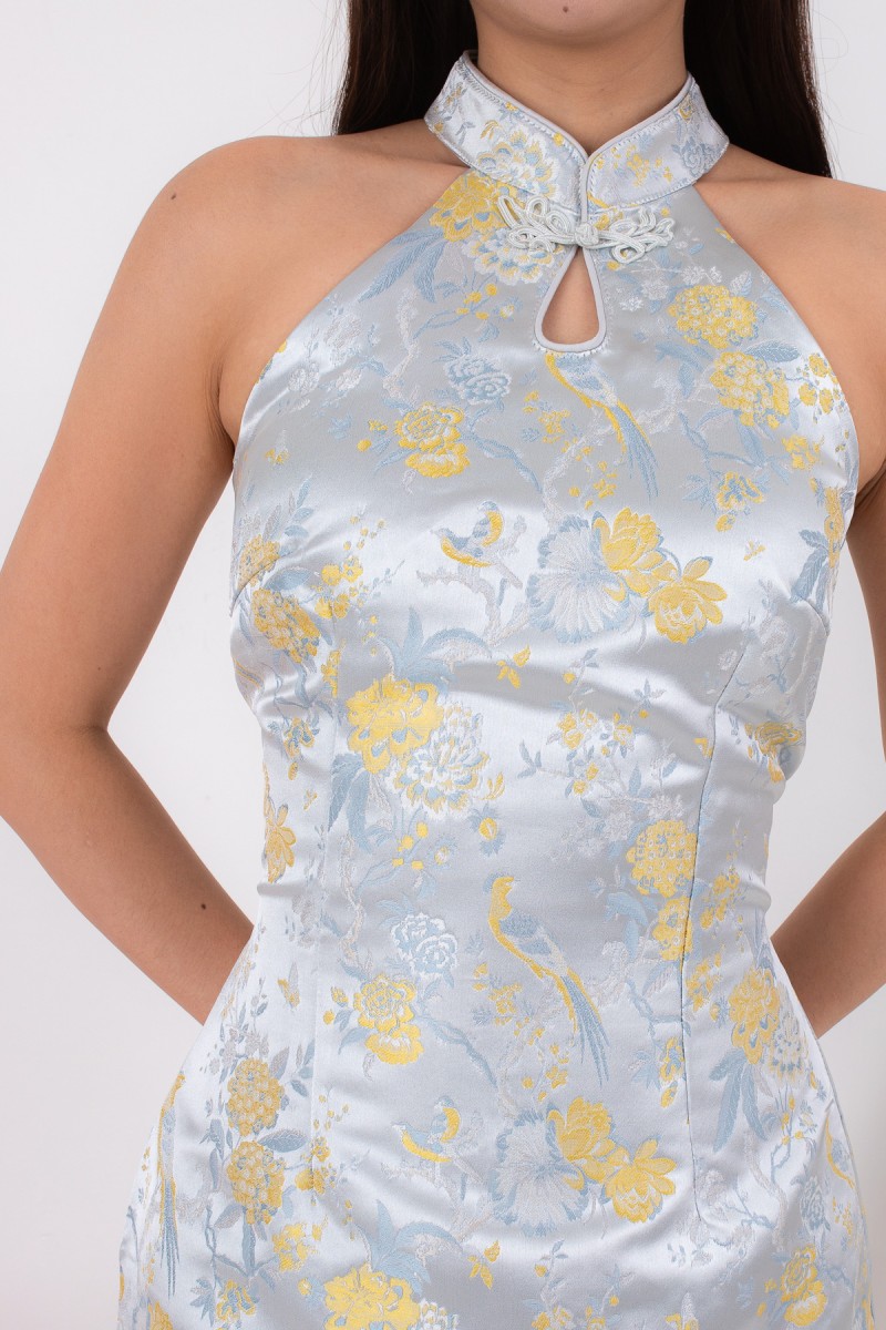 Pegasus Cheongsam Mini Dress in Blue