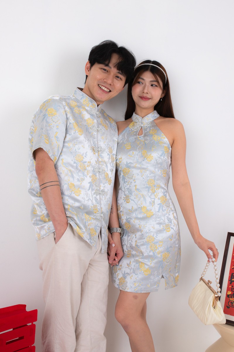 Pegasus Cheongsam Mini Dress in Blue