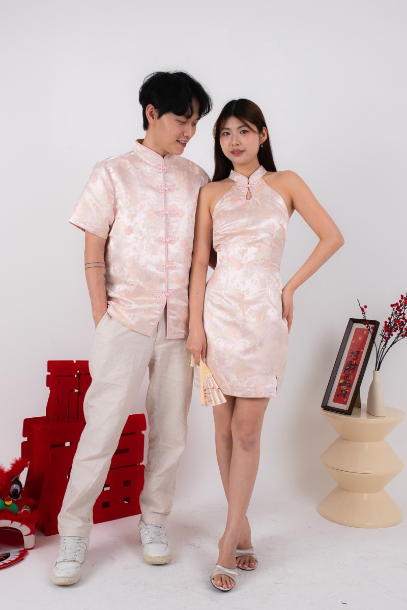 Pegasus Cheongsam Mini Dress in Pink