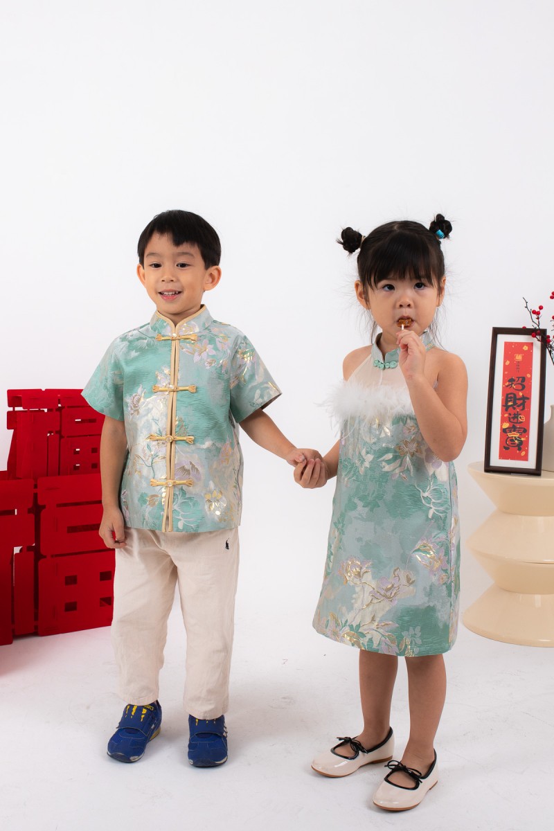 Affinity Junior Boy Mandarin Button Shirt in Jade