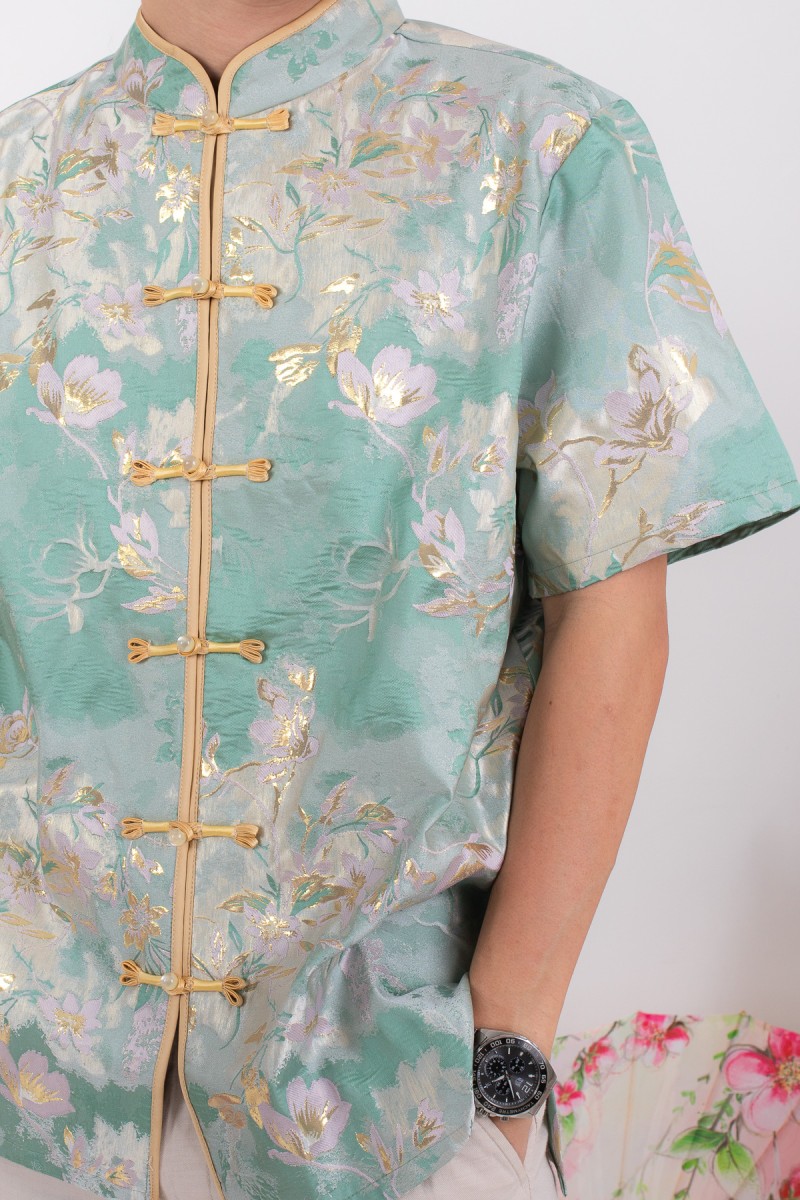 Affinity Men Mandarin Button Shirt in Jade